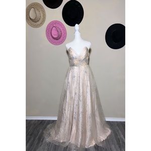 Starry Strapless Dress with Slit, Tulle formal evening gown